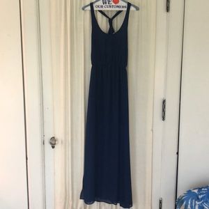Floor length blue dress